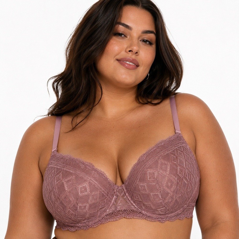 Adrienne Vittadini Studio Geometric Lace Underwire Bra Mauve Romantic Size 38C